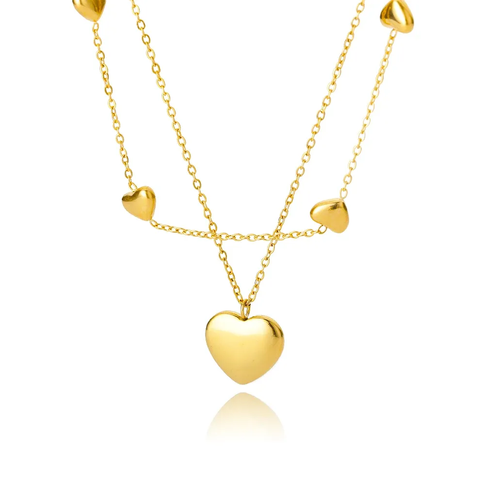 Double Layer Heart Clavicle Chain Necklaces For Women Stainless Steel Gold Plated Streetwear Choker Necklace Trendy Jewelry Gift
